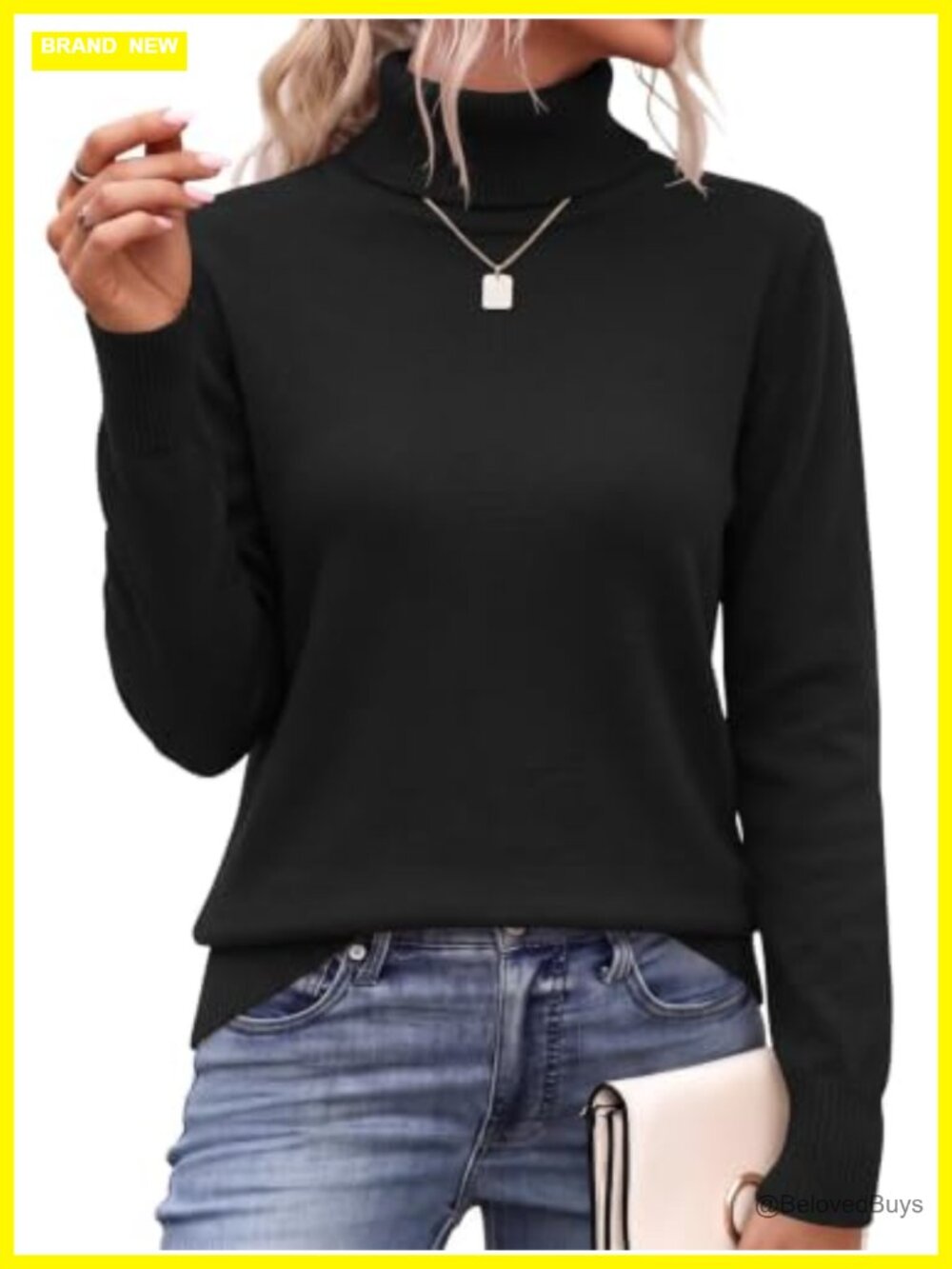 Womens Turtleneck Sweater Long Sleeve Split Hem Knit Pullover Top